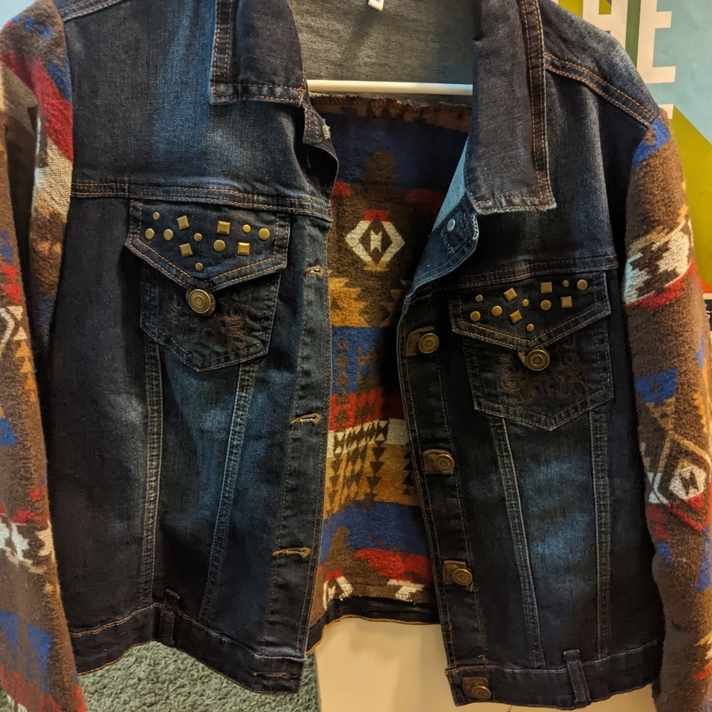 Aztec wool and denim jacket
